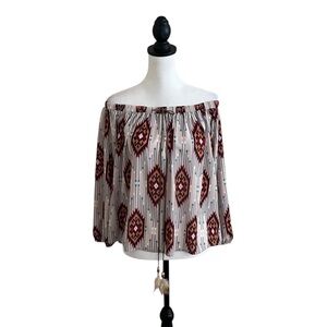 Peach Love California Off-Shoulder Blouse - Red and Cream